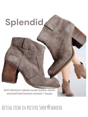 Splendid Women Western Lakota suede Leather stacked heel Ankle Boots 7 Tan taupe